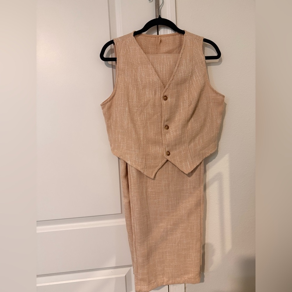 Tan Sleeveless Vest and Pants Set